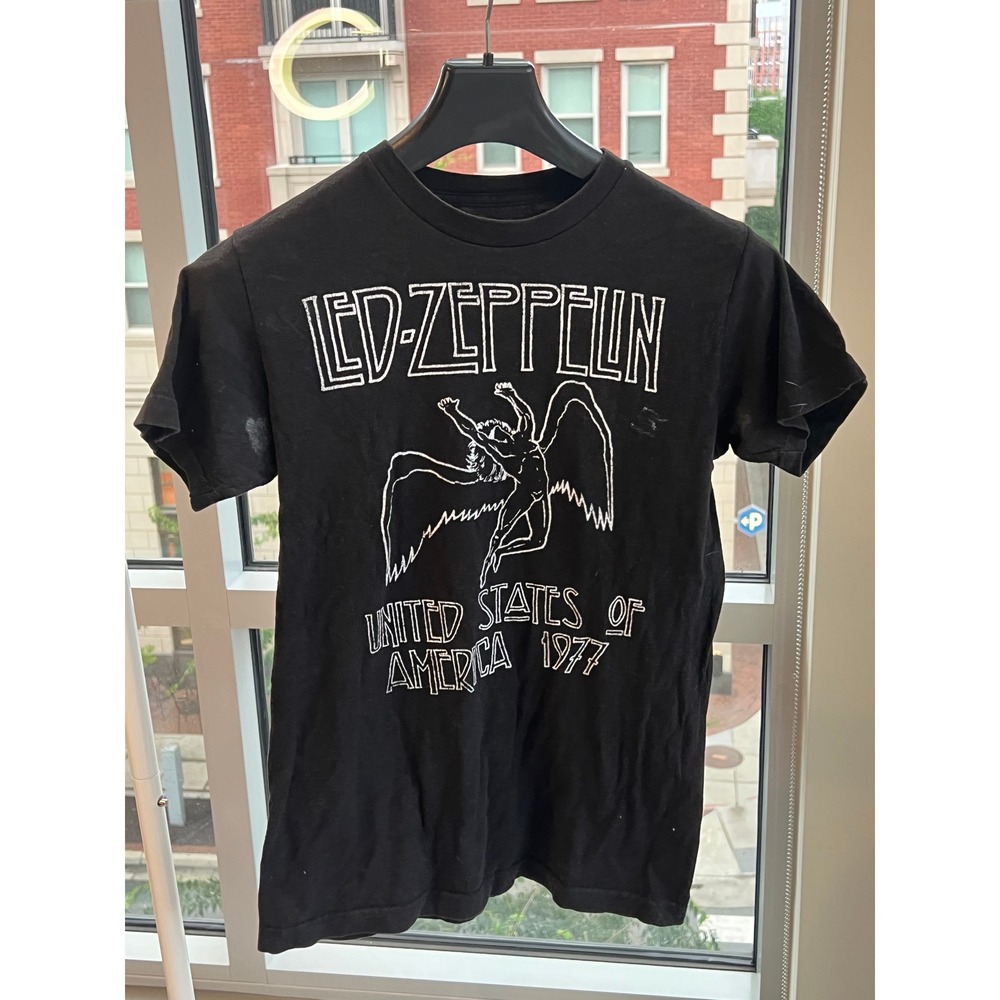 Led Zeppelin USA 1977 Tour Graphic Tee Black Cotton T-Shirt Small